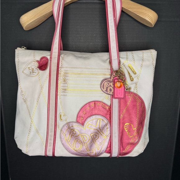 RARE Coach Poppy heart pink leather tote 14544 - Picture 1 of 16